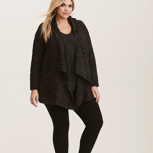 Torrid Black & White Marled Knit Hooded Cardigan 1 - Picture 1 of 10